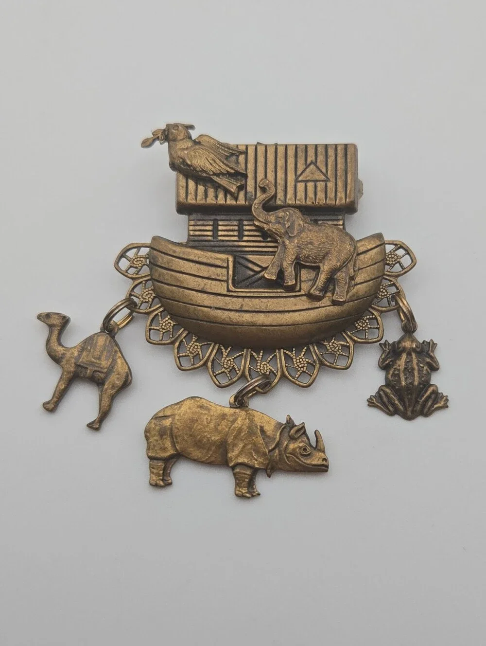 Vintage Noah's Ark Dangle Brooch Pin